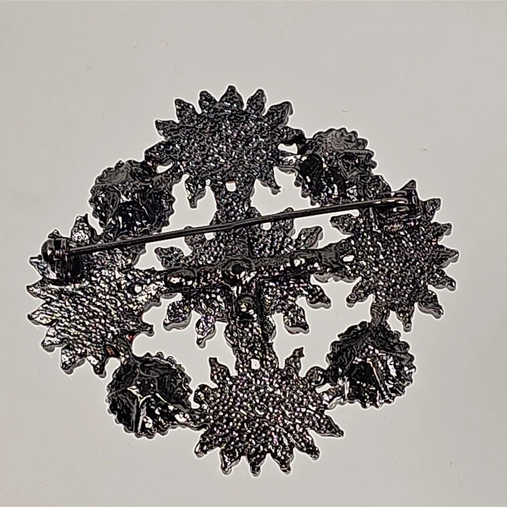 Vintage 1950s Red Cabochon Rhinestone Japanned Statement Brooch